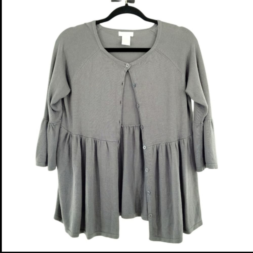 Worthington baby doll button up sweater gray size medium